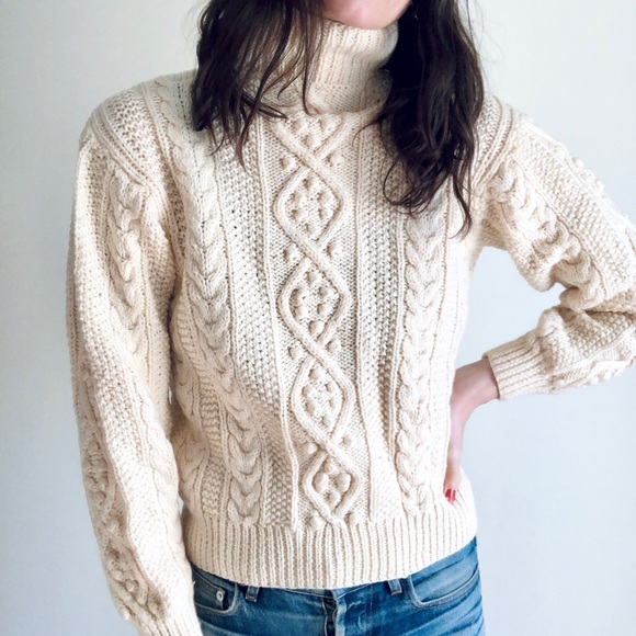 Hand knit cream pom pom sweater - Picture 2 of 15